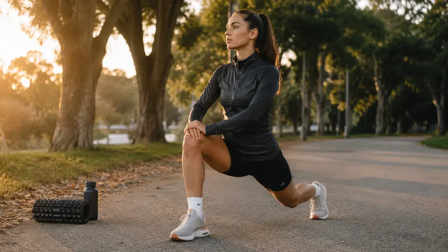 mujer haciendo estiramientos para evitar lesiones en running